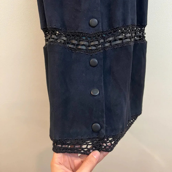Magda Butrym Oakland Blue Suede Crochet Embroidered Lace Designer Mini Dress 34 - Picture 6 of 14